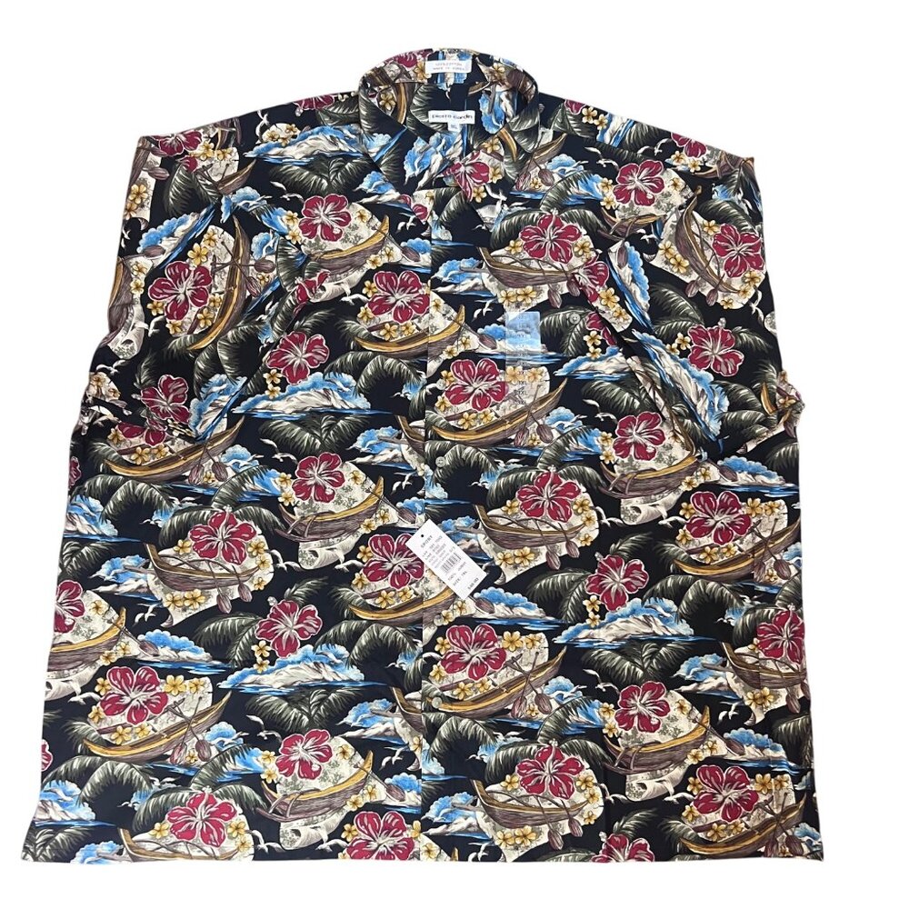 Pierre Cardin Men's Hawaiian Boat Print Cotton Short Sleeve Button-Up Shirt 3XL